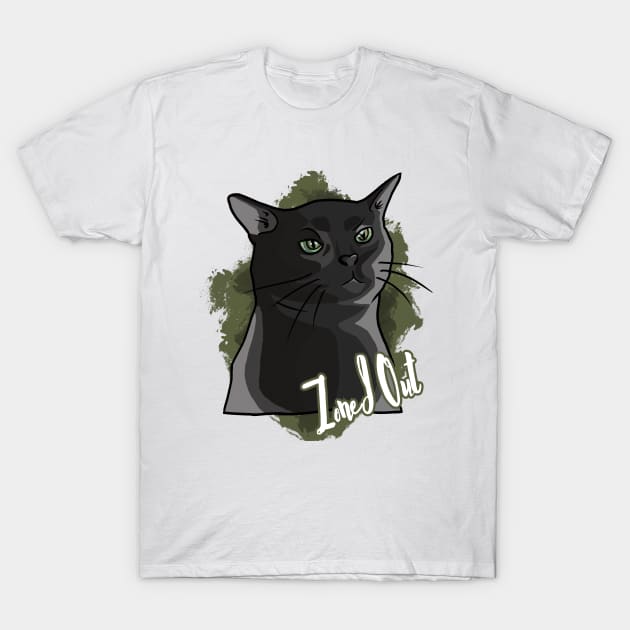 Zoned Out Black Cat T-Shirt by Felwin